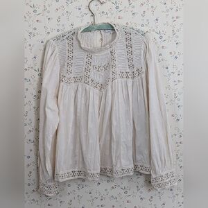 Jennifer & Grace XL Blouse Boho Hippie Prairie Core Festival Cotton Crochet Lace